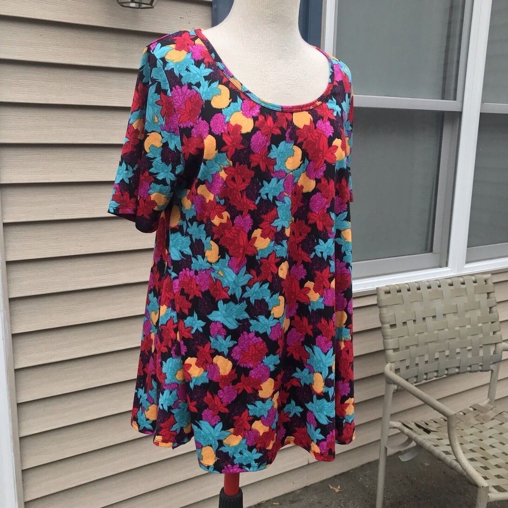 Lularoe Woman's Size Large Short Sleeve Irma Multicolor Leaves Print Tunic Top - Picture 3 of 7
